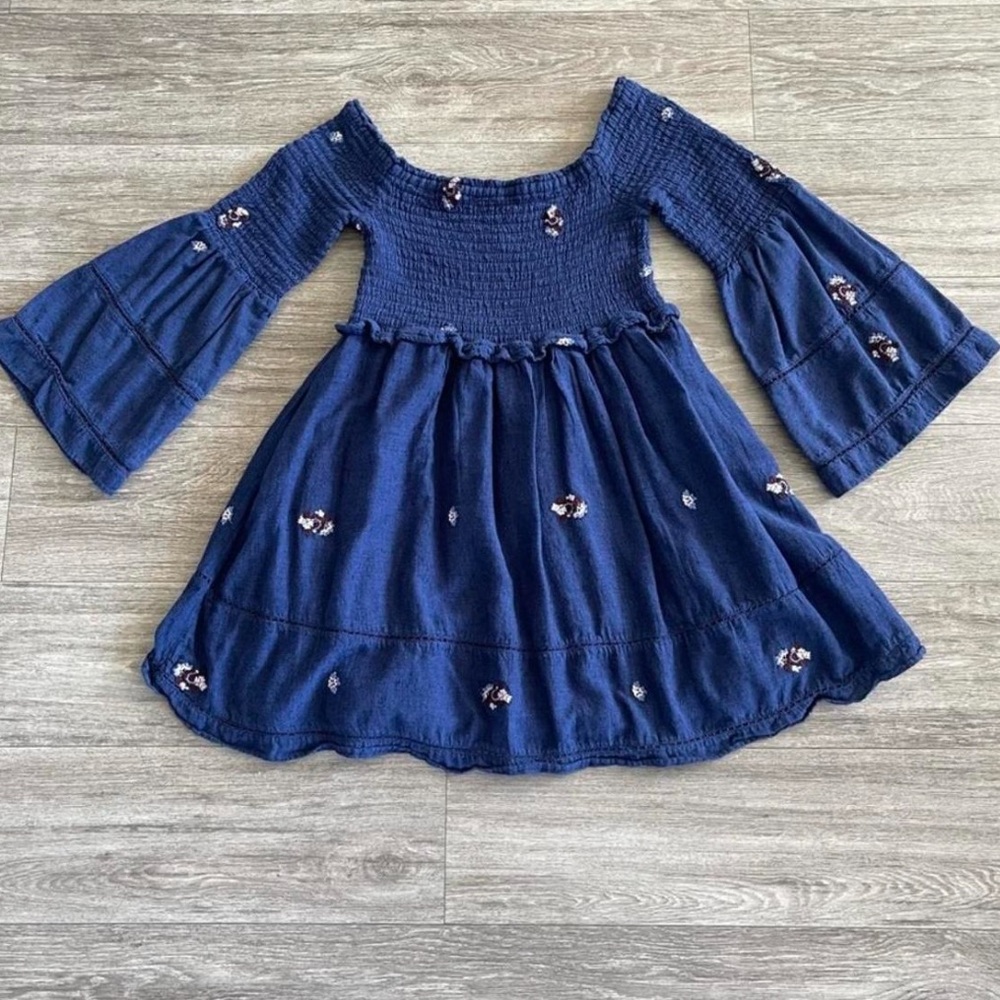 Free People Blue Embellished Ruffled Sundress with Bell Sleeves